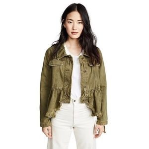 Free People Olive Green Jean Peplum Jacket
